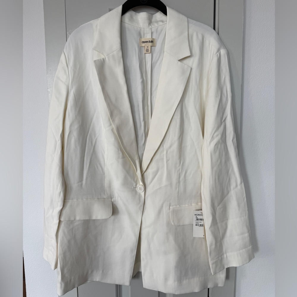 Open Edit Linen Blazer NWT White/Off White Sz M